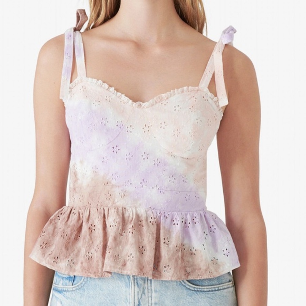 - Lucky Brand Tie-Dyed cotton eyelet corset peplum top women’s pastes colors